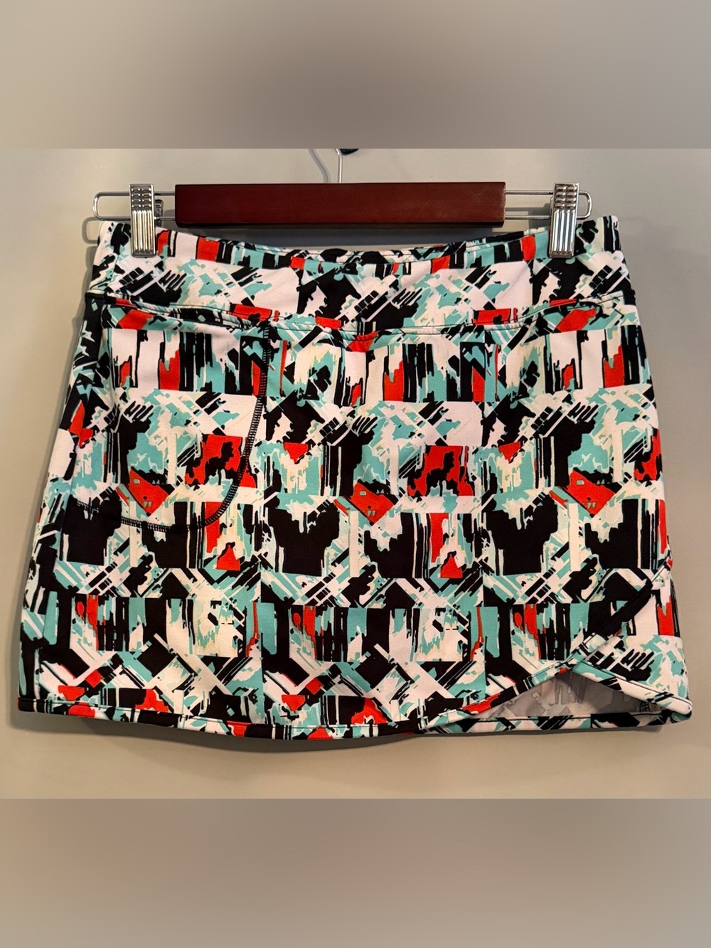 Soybu Multi-Color Abstract Print Skort - Black, White, Teal, Red- Small